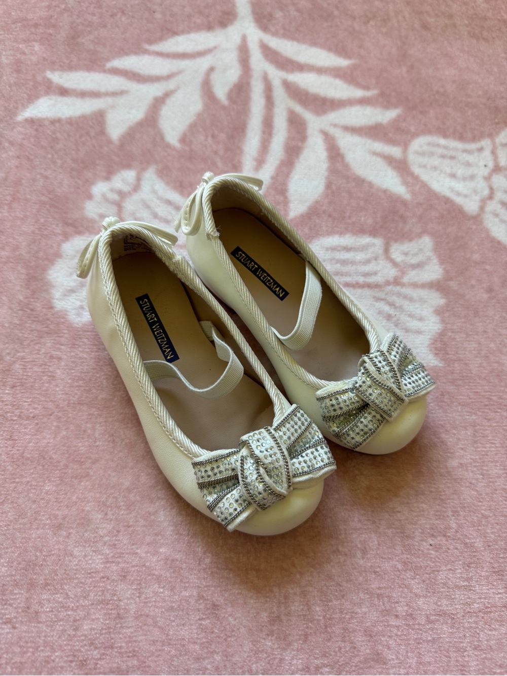 Stuart Weitzman Baby Girl/ Toddler White Rhinestone Bow Dress Shoes